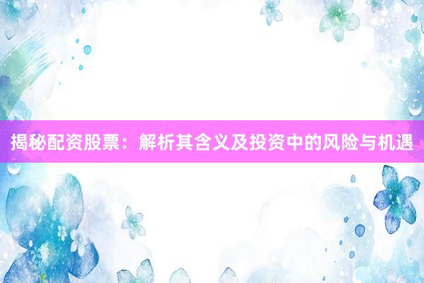 揭秘配资股票：解析其含义及投资中的风险与机遇