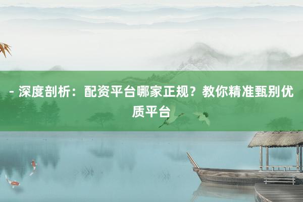 - 深度剖析：配资平台哪家正规？教你精准甄别优质平台
