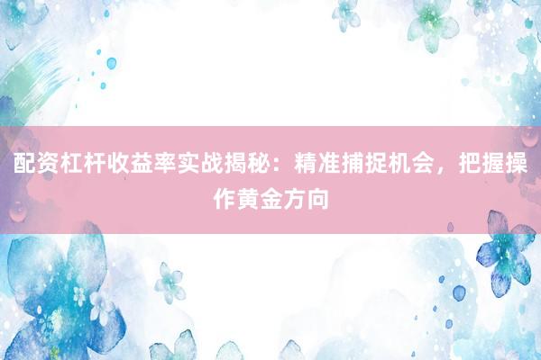 配资杠杆收益率实战揭秘：精准捕捉机会，把握操作黄金方向