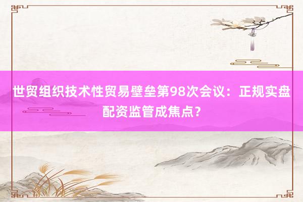 世贸组织技术性贸易壁垒第98次会议：正规实盘配资监管成焦点？