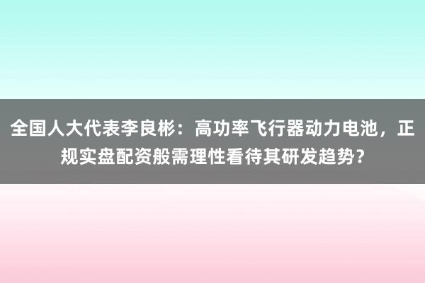 全国人大代表李良彬：高功率飞行器动力电池，正规实盘配资般需理性看待其研发趋势？