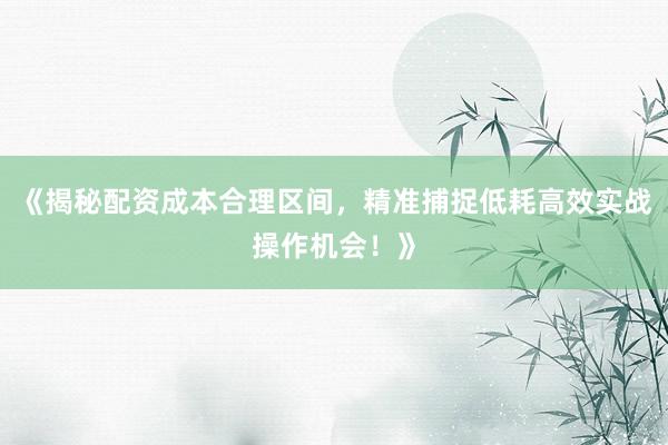 《揭秘配资成本合理区间，精准捕捉低耗高效实战操作机会！》
