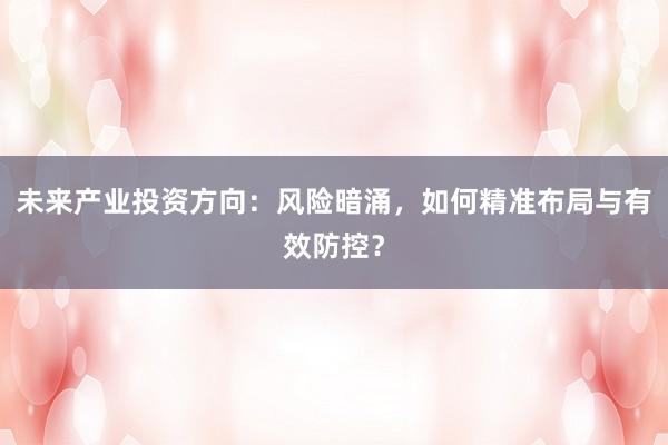 未来产业投资方向：风险暗涌，如何精准布局与有效防控？