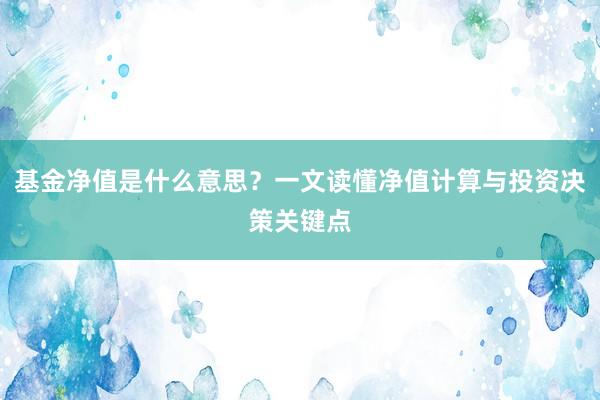 基金净值是什么意思？一文读懂净值计算与投资决策关键点